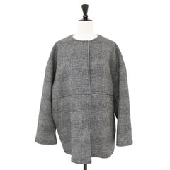 美品 JOURNAL STANDARD ジャーナルスタンダード コート ブラック ホワイト サイズ:36(S) スーパー140 ビーバーノーカラー ショート コート / チェック柄 ドロップショルダー ウール アウター ジャケット ブルゾン【レディース】