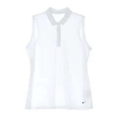 L NIKE(ナイキ) ドライフィット 白 ノースリーブ ポロ カラー Tシャツ テニス ゴルフ