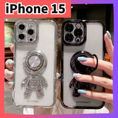 iPhone15  ケース リング  宇宙飛行士　アイフォン 　クリア　スケルトン　推し色