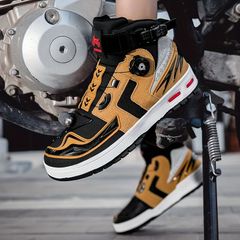 ブーツ  最新 オートバイブーツ 男性向け スタイリッシュ ハイトップライディングブーツ オールシーズン アウトドア スポーツブーツ フック ループクロージャー ゴムソール オートバイギア 耐久性のあるブーツ おしゃれ かっこいい イエロー