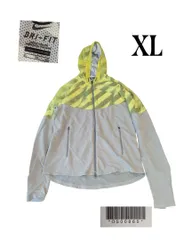 ナイキランニングドライフィットフルジップパーカー　　ベージュ黄柄XL　メッシュ