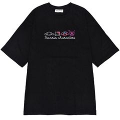 サンリオ キャラクターズTシャツ オーバーサイズ レディース 半袖 刺繍 プリント ブラック 春夏
