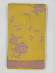 【セット販売】浴衣帯 半幅帯 両面 バラ・ちょう/つるバラ 黄/桃 袷(あわせ) 118-a0071