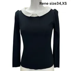 ★美品★Rene★カットソー紺色★34サイズ★ Rene（ルネ） 裾フレア半袖トップス 5327080