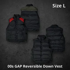 00s GAP Reversible Down Vest ギャップリバーシブルダウンベスト ブラック カーキ レッド Lサイズ OLD GAP オールドギャップ テックウェア Y2K ドローコード フード内蔵