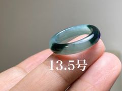L11-101 氷種 深青色 薄青緑 13.5号 天然グアテマラ産 A貨 本翡翠 くりぬき リング