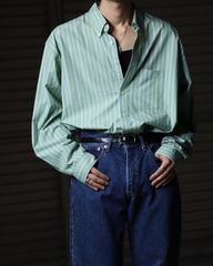 1990s Arrow mint color multi stripe oversized cotton l/s shirt 90年代 アロー マルチストライプ ボタンダウン オーバーサイズ コットン 長袖シャツ 緑 ペールカラー XL