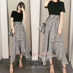 切り替えワンピース ギンガムチェック ドッキングデザイン ロング丈 半袖 大人