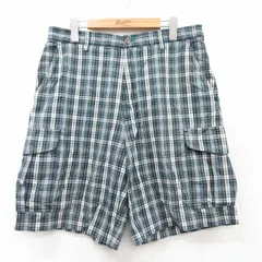 W33/古着 トミーヒルフィガー ブランド ショート カーゴ パンツ ショーツ メンズ 90s ワンポイントロゴ コットン 緑他 グリーン チェック 2