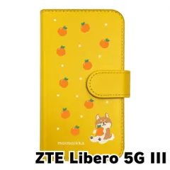 【新品未使用】Libero 5G III リベロ ファイブジー3 スマホケース 手帳型 (色：イエロー×柄：柴犬とミカン)moimoikka しば 犬 動物 flip2-libero5g3-ye-20138