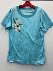 Christian Dior クリスチャンディオール カットソー Tシャツ ライトブルー CDロゴ ロゴ刺繍 胡蝶蘭 花 ファレノプシス M
