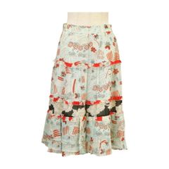 キャシャレル CACHAREL スカート 花柄 シルク ブルー レディース s_z F-M2656