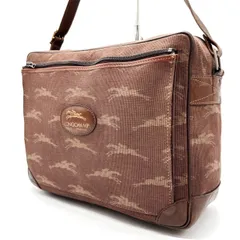 【良品】 LONGCHAMP ロンシャン ショルダーバッグ 総柄 キャンバス レザー ブラウン 茶色 ベージュ 肌色 ホース柄 ユニセックス 男女兼用 メンズ レディース