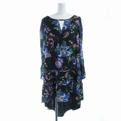 パトリツィアペペ PATRIZIA PEPE ワンピース ひざ丈 フィッシュテール 花柄 キーホールネック 長袖 42 M 黒 ブラック 青 ブルー /ZSのサムネイル