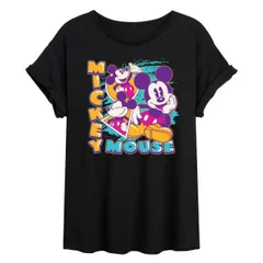 【送料無料】 ディズニー レディース Tシャツ トップス Disney's Mickey Mouse Juniors' Vintage Bootleg Oversized Tee Black