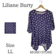 Liliane Burty リリアンビューティー トップス チュニック 七分袖 オーバルネック ドルマンスリーブ フレア 大きいサイズ レディース ブルー ブラウン 総柄 LL 日本製