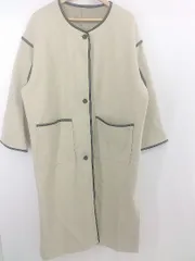 ◇ Aunt Marie's カジュアル サイドスリット ビッグシルエット 長袖 コート サイズF ベージュ系 ブラック レディース P  【1307080002368】