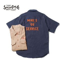 SUGAR CANE シュガーケーン 半袖シャツ “COKE STRIPE WORK SHIRT with CHAIN EMBROIDERED” SC39528