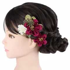 髪飾り 成人式 つまみ細工 赤 ゴールド 振袖 前撮り 袴 花 赤紫 白 ちりめん 組紐 ビーズ 小さい 2点セット 着物 和装 かんざ No.9-5647