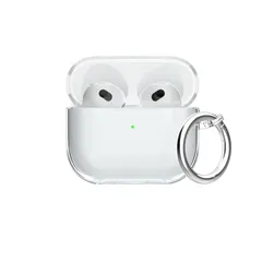 【数量限定】ケースクリア、Airpods第3世代カバー用の耐衝撃クリア、Airpods 3 3用の全面保護防塵ソフト透明TPUカラビナキーホルダー付き充電ケース、フロントLEDが見える-クリア Airpods Aircawin