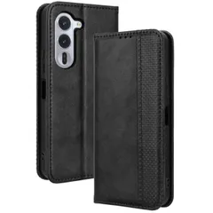 arrows Alpha ケース 手帳 F-51F チェック柄 合革 レトロ 手帳 ケース 【Color】ブラックのサムネイル