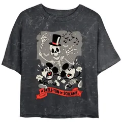 【送料無料】 ディズニー レディース Tシャツ トップス Disney's Mickey Mouse & Minnie Mouse A Skeleton Of Screams Juniors' Cropped Graphic Tee Black