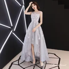 カラードレス ファスナー グレー パーティードレス ロングドレス フィッシュテールドレス 結婚式 二次会 発表会 演奏会 ウェディングドレス