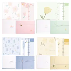 【特価商品】母の日 記念日 手紙 手紙 お礼状用 誕生日 お見舞い 挨拶 お祝い 結婚式 ラブレター 花 かわいい (セットA) 便せん 4色 封筒セット 便箋 レターセット Sitengle