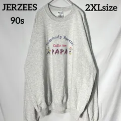 【JERZEES】2XL 90s 刺繍ロゴ　イラスト　ヴィンテージ　オーバーサイズ　スウェット　トレーナー　グレー　US古着
