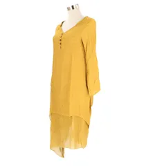 ☆ イエロー ☆ Lサイズ ☆ ブラウス リネンヘンリーネック ggblouse02 ワンピース リネン 長袖 レディース ワンピ Aラインスカート ロングスカート スカート コットン Vネック Aライン ロング 和風 エレガント シンプル カジュアル 夏