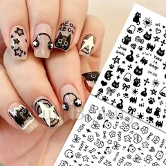 かわいい 黒い猫 落書きネイルステッカー カラフル 2枚セット ネイルシールネイルステッカー 3d ネイルアート 可愛いシール ネイル/フェイス/スマホケース/ハンドメイドアイテム/カードのDIYに 初心者に最適