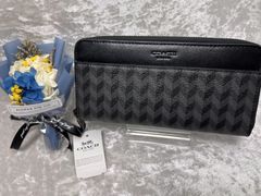 COACH 財布 コーチ 長財布 ヘリンボーン プリント ラウンド レザー