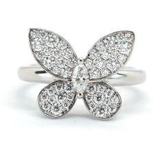 GRAFF White Round Diamond Mini Pave Butterfly Ring White Marquise Diamond Centre グラフ ミニ パヴェ バタフライ リング ホワイトゴールド 10号【中古】