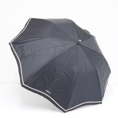 折りたたみ日傘 FURLA フルラ USED美品 一級遮光 晴雨兼用 ロゴ刺繍 ハートチャーム付き ブラック 遮熱 UV 50cm FS9119