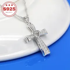 ネックレス S925 ステーリングシルバー ラブ クロス ペンダントエキサイティング ジルコン ラッキー ガーディアン ペンダント 恋人 BFFS 親 友達 ギフト  記念日 ジュエリー 十字架 メンズライク  メンズアクセサリー シルバー
