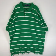 古着 90's/90年代 ポロバイラルフローレン Polo by Ralph Lauren 半袖 ポロシャツ ロゴ 刺繍 大きいサイズ 肉厚 2ボタン XL  グリーン ボーダー メンズ