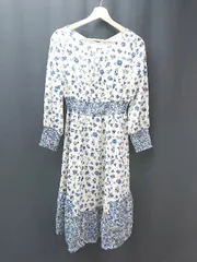 ◇ AG by aquagirl ウエストゴム ラウンドネック 花柄 長袖 ロング ワンピース サイズM ブルー レディース E  【1308160035665】