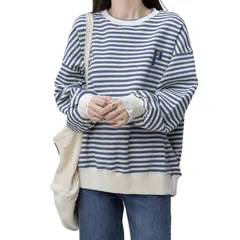 【在庫処分】春 パーカー 秋 レディース 韓国ファッション トップス 刺繍 大きいサイズ トレーナー ゆったり 重ね着風 長袖 ストライプ