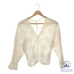 ☆美品☆ VIS ビス トップス シャツ ブラウス 長袖 Ｖネック レース スカラップネック レディース ホワイト Free 901-9185 送料無料 古着