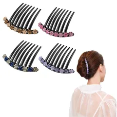 【特価商品】着物 浴衣 入学式 卒業式 成人式 パーティー 結婚式 和装髪飾り レディース 盛り髪 ヘアアレンジ ヘアアクセサリー 夜会巻き おしゃれ ヘアコーム【4個セット】夜会巻きコーム ラインストーン YANHUILAY