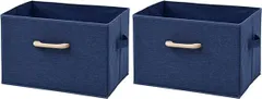【在庫処分】[山善] 収納ボックス 2個組 木製取っ手 前面麻風生地 カラーボックス対応 幅38×奥行25×高さ25cm 完成品 ネイビー YTC-MSB2P(NV2)