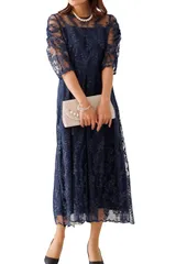 [アウニイ] パーティ ワンピース ドレス レディース 結婚式およばれワンピース パーティードレス 一.五次会 二次会 披露宴 セミ オシャレ カワイイ シンプル 上品 エレガント キレイメ 可愛い 春 服 夏 ネイビー 紺  [ネイビー / 156] [L]