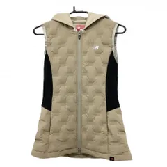 ★値下げ★【超美品】ニューバランスゴルフ フード付ダウンベスト ベージュ×黒 ダウン40％  レディース 0(S) ゴルフウェア New Balance