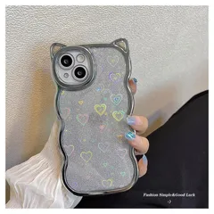 iPhone13 （ シルバー スマホケース 面白い かわいい フラッシュペーパ キラキラ ハート型 光沢 レーザー が光る 猫耳 ステレオ 3D 贅沢 ） iPhoneケース ベゼル 曲面 メッキ おもしろ おしゃれ 韓国 対応 ケース 13 iPhone