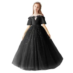 【新品】 [VIISEN] 子供ドレス 子ども ジュニア ロングドレス 女の子 ピアノ発表会 キッズ お姫様ドレス 結婚式 演奏会 誕生日 パーティー プリンセスドレス フォーマル ワンピース 110/120/130/140/150/160 (星-ブラック, 