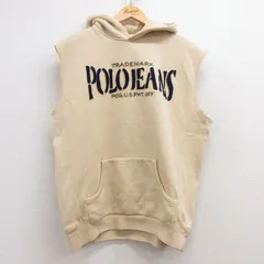 L/古着 ラルフローレン ポロジーンズ ノースリーブ ブランド スウェット パーカー メンズ ビッグロゴ ベージュ カーキ 25apr30 中古 スエッ