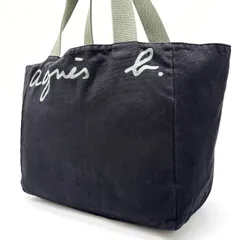 【良品】 Agnes.b?アニエスベー トートバッグ ハンドバッグ  デカロゴ ロゴタグ A4収納 大容量 ナイロン レディース ブラック 黒色 グレー 灰色