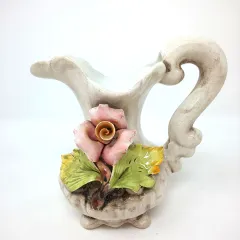 イタリア製花瓶 カポディモンテ アンティーク バラ 陶器 花陶 イタリア製 輸入雑貨 置物 陶花 ローズ バラ 陶器