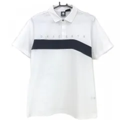 ★特価★デサントゴルフ 半袖ポロシャツ 白×黒 胸元ロゴ ストレッチ 中田英寿  メンズ O(XL) ゴルフウェア 2022年モデル DESCENTE