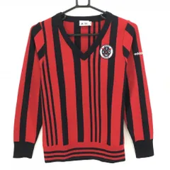 【超美品】アディダス セーター レッド×ネイビー ストライプ ウール混  ニット レディース M/M ゴルフウェア adidas